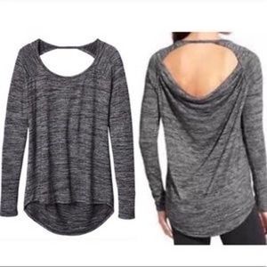 Athleta Open Pose Top in Charcoal Space Dye Cowl Pullover Sweater Athleisure